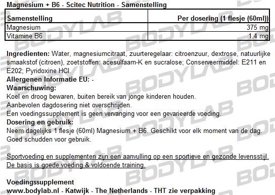 Magnesium + B6 Scitec Nutrition Samenstelling