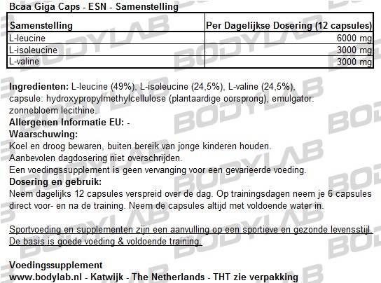 Bcaa Giga Caps ESN Samenstelling