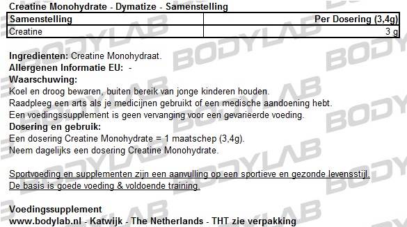 Creatine Monohydrate Dymatize Samenstelling