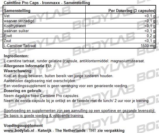 Carnitine Pro Caps IronMaxx Samenstelling