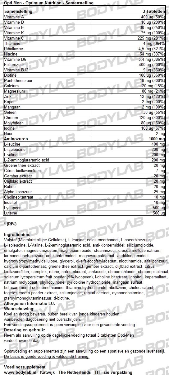 Optimen Optimum Nutrition Samenstelling