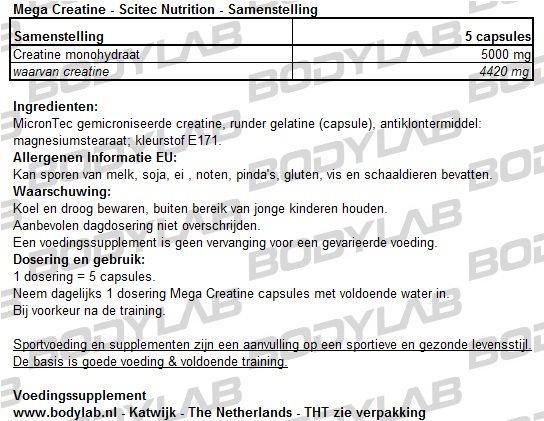 Mega Creatine Scitec Nutrition Samenstelling