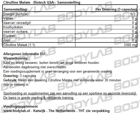 Citrulline Malate Biotech USA Samenstelling