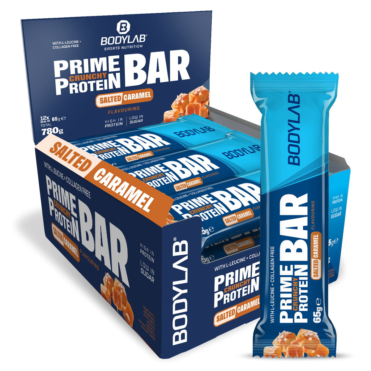 Prime Crunchy Protein Bar - 2 g leucine (12x65g) Salted Caramel