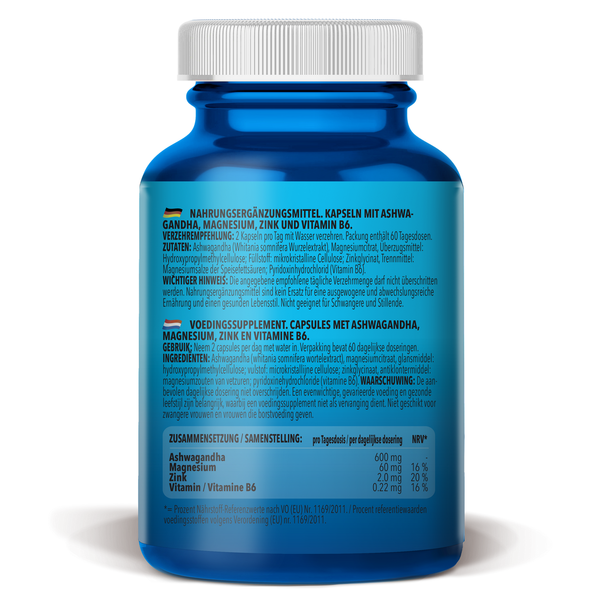 Ashwagandha + Magnesium - Zinc - Vitamin B6 (120 capsules)