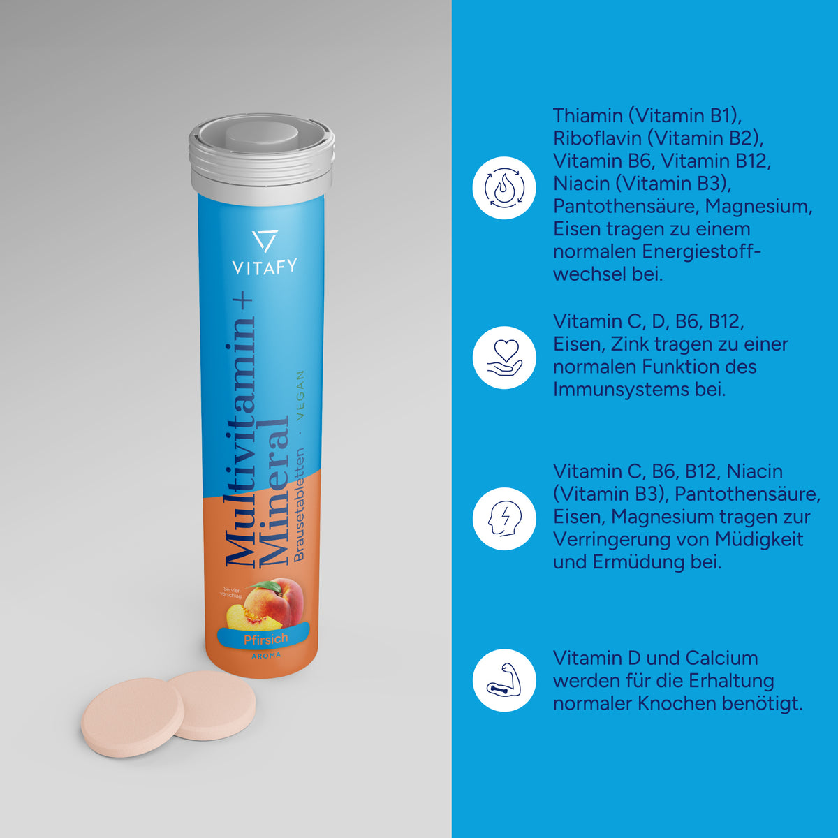 Multivitamine + Mineraal - Peach (20 bruistabletten) - 6 Pack