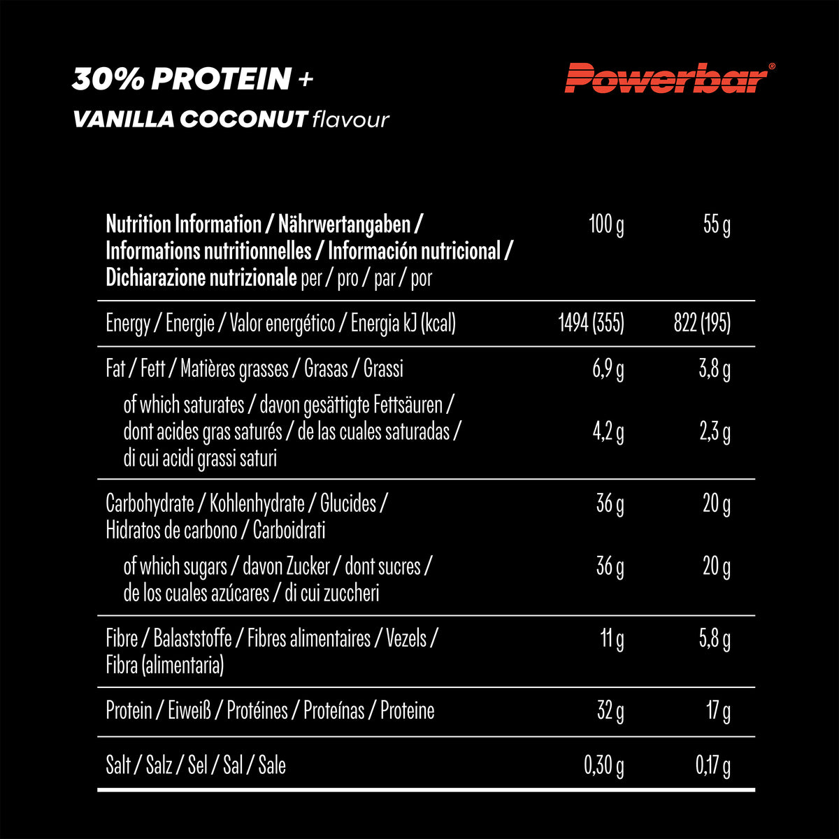 30% Protein Plus Bar (15x55g) Vanilla Coconut