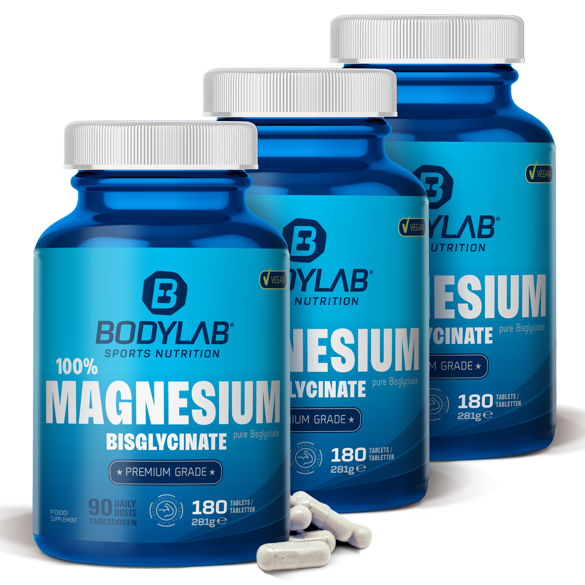 3 x 100% Magnesium Bisglycinate (180 tabletten)