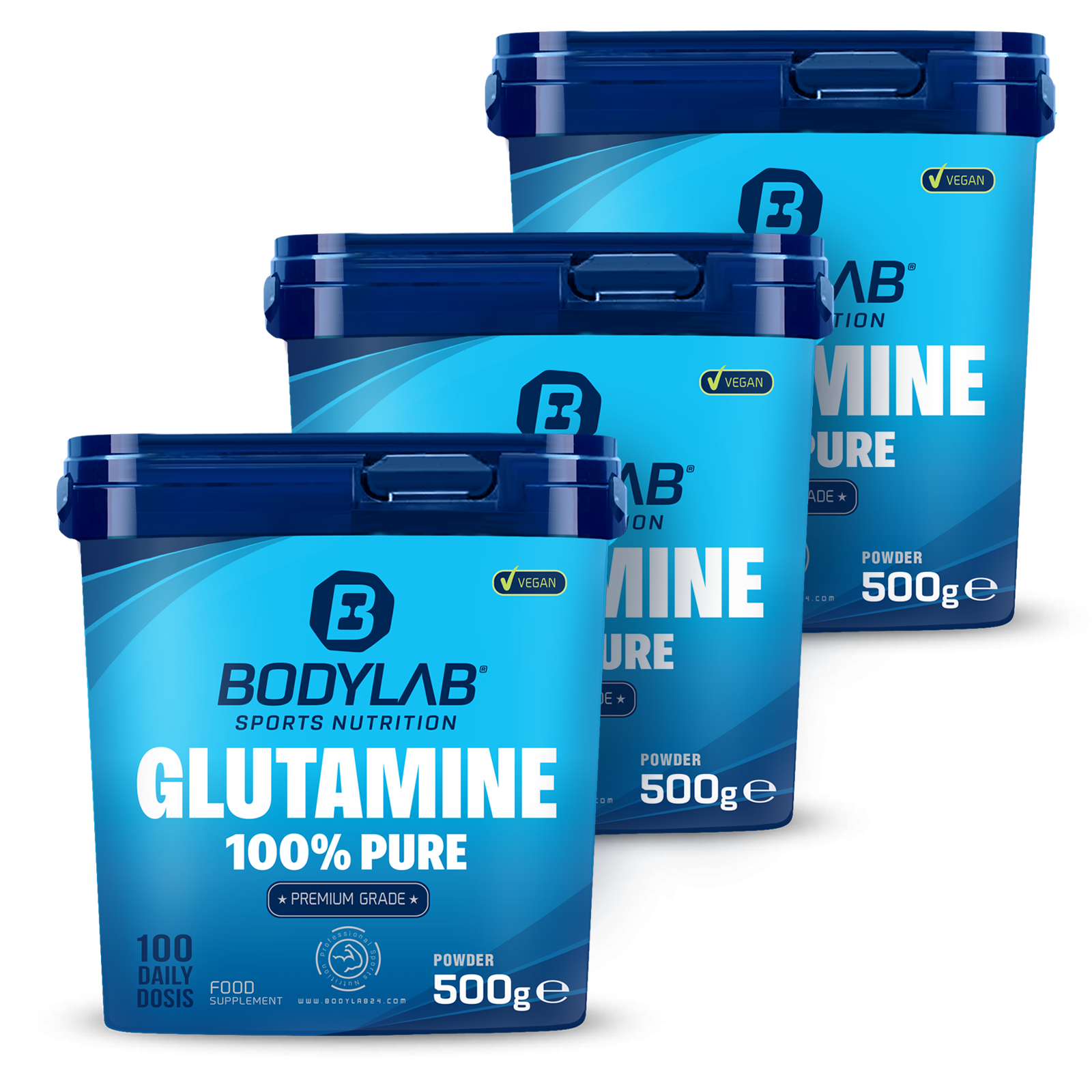 3 x Bodylab24 Glutamin Powder (elk 500g)