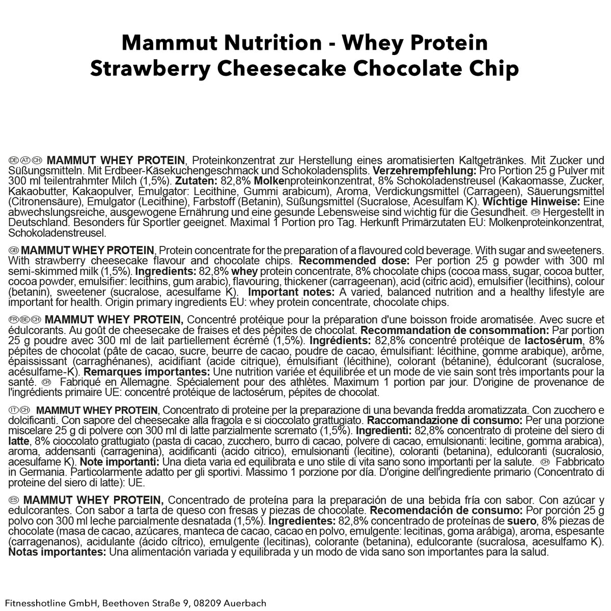 Mammut Whey Protein (1000g) Strawberry Cheesecake with Chocolate Chips
