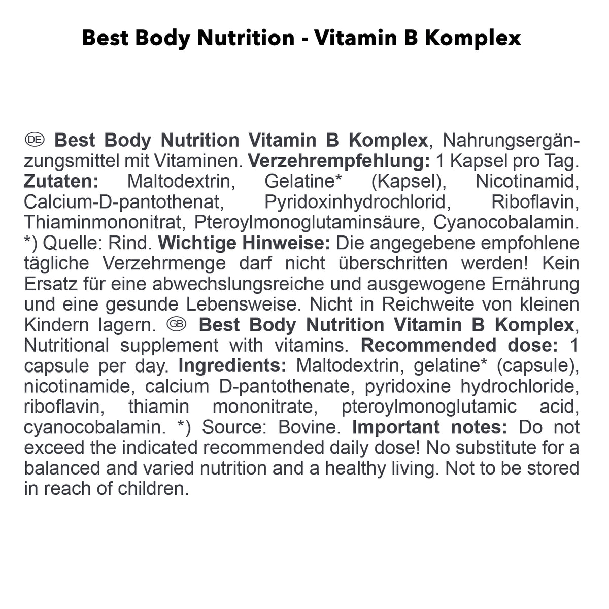 Vitamin B Complex (100 capsules)