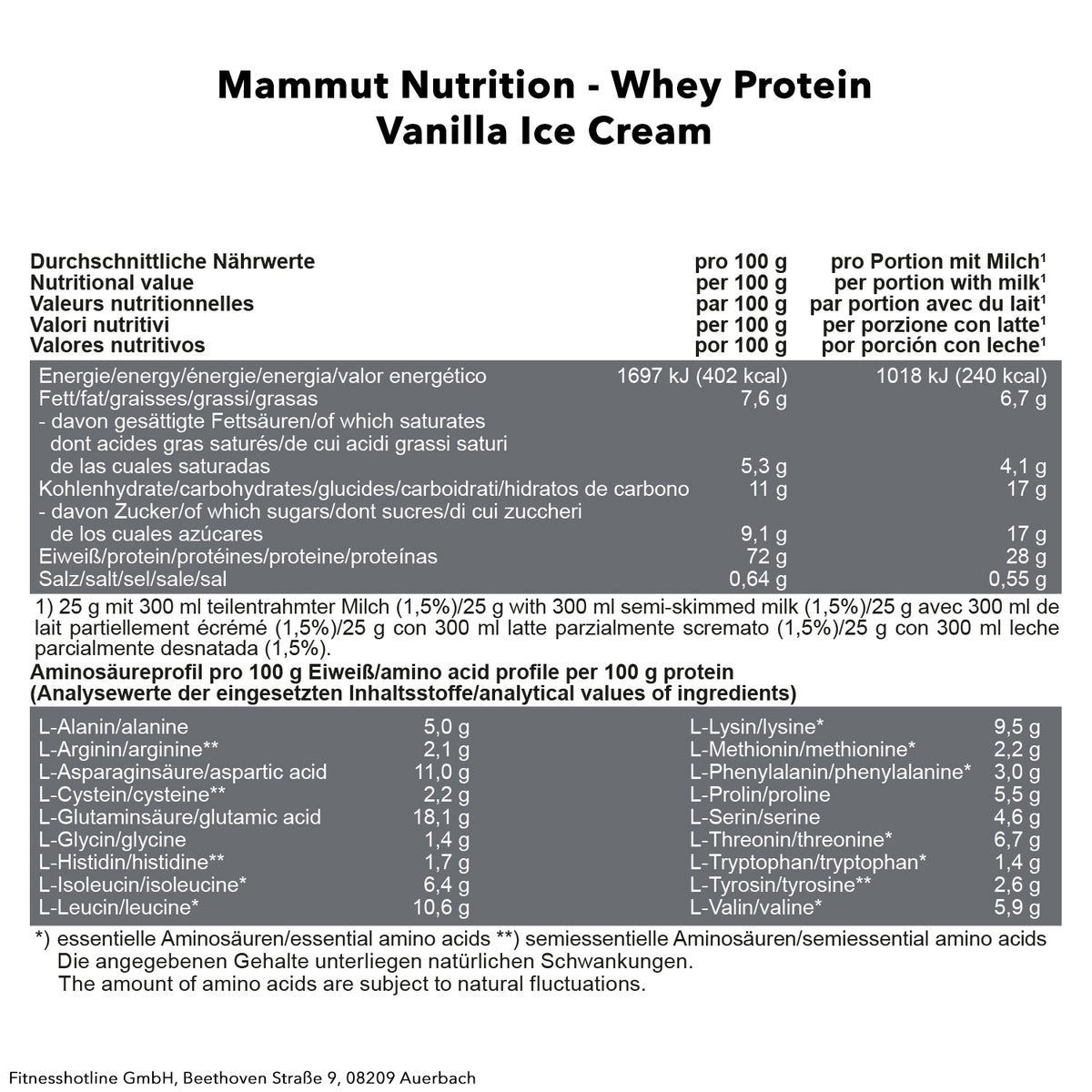 Mammut Whey Protein (1000g) Vanilla Ice Cream