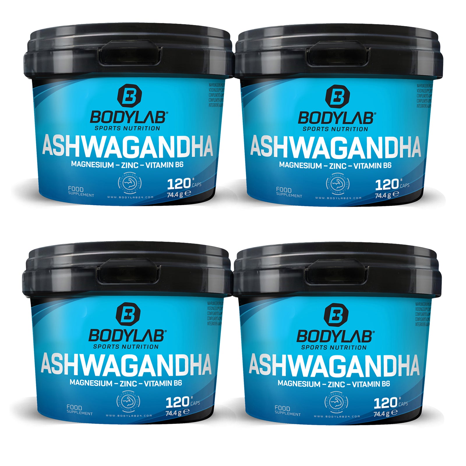 4 x Bodylab Ashwagandha + Magnesium - Zinc - Vitamin B6 (elk 120 capsules)