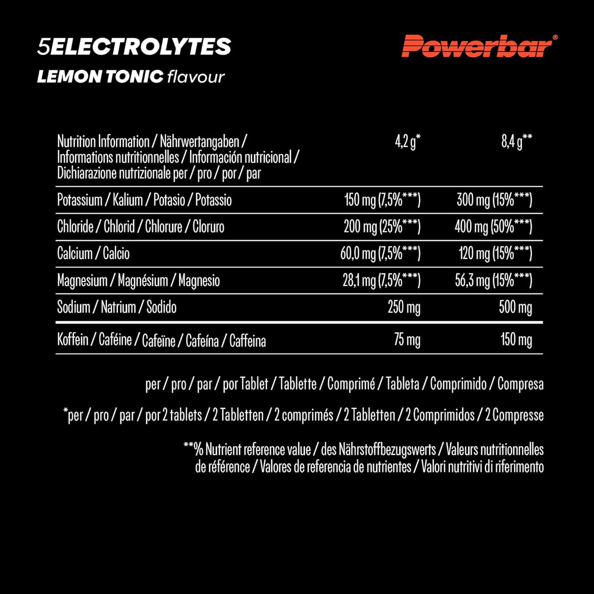 5 Electrolytes Sports Drink (12x10Tabs) Lemon Tonic mit Koffein
