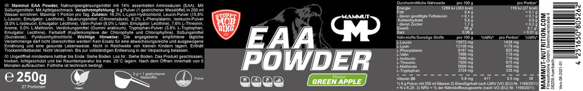 EAA Powder - 250g - Green Apple