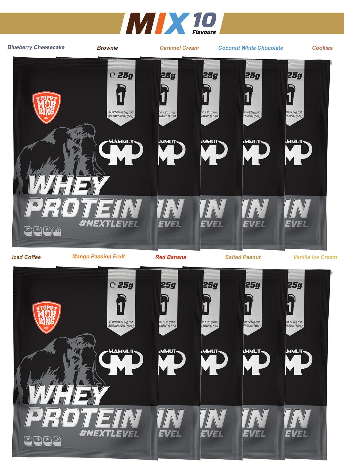 Whey Protein Mixed Sachet - 10 flavours (10x25g)
