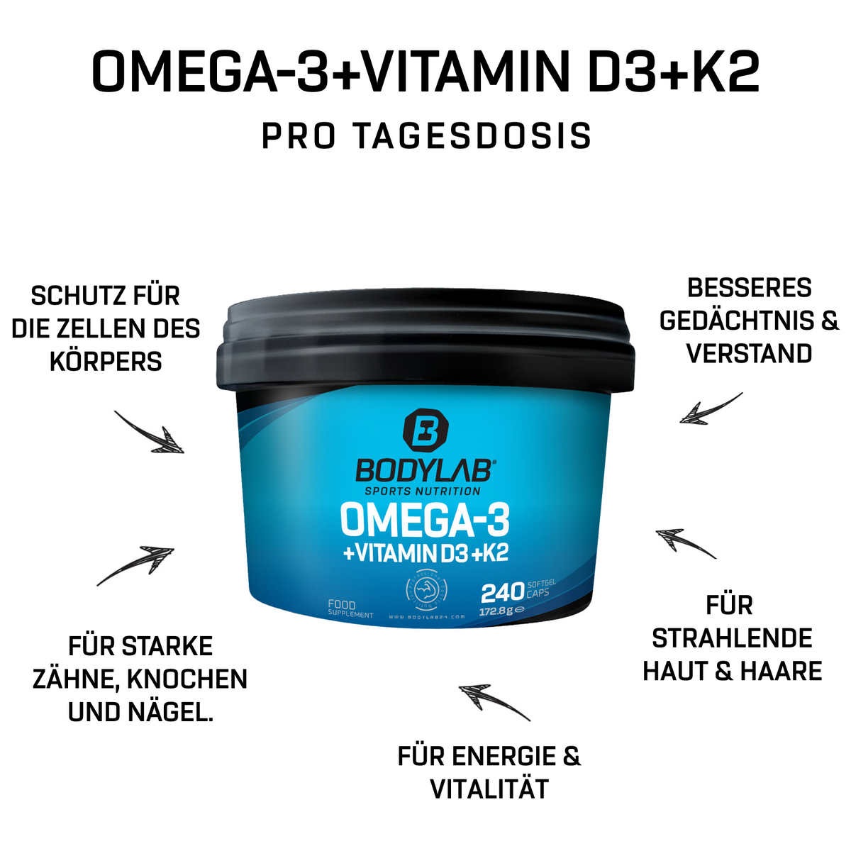 Omega-3 + D3 + K2 (omega-3 triglyceride + vitamins)  (240 softgel capsules)