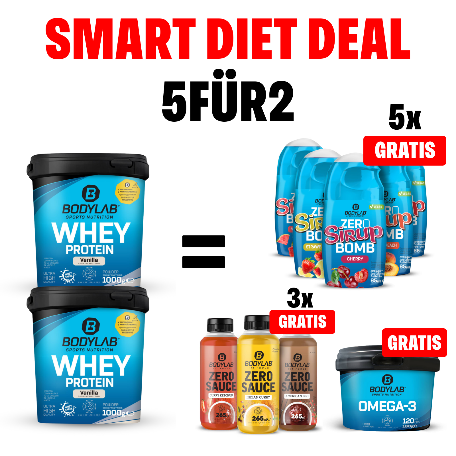5Für2 Smart Diet-Powerpack mit Gratis Zero Saucen + Zero Sirup Bomb Mix + Omega-3