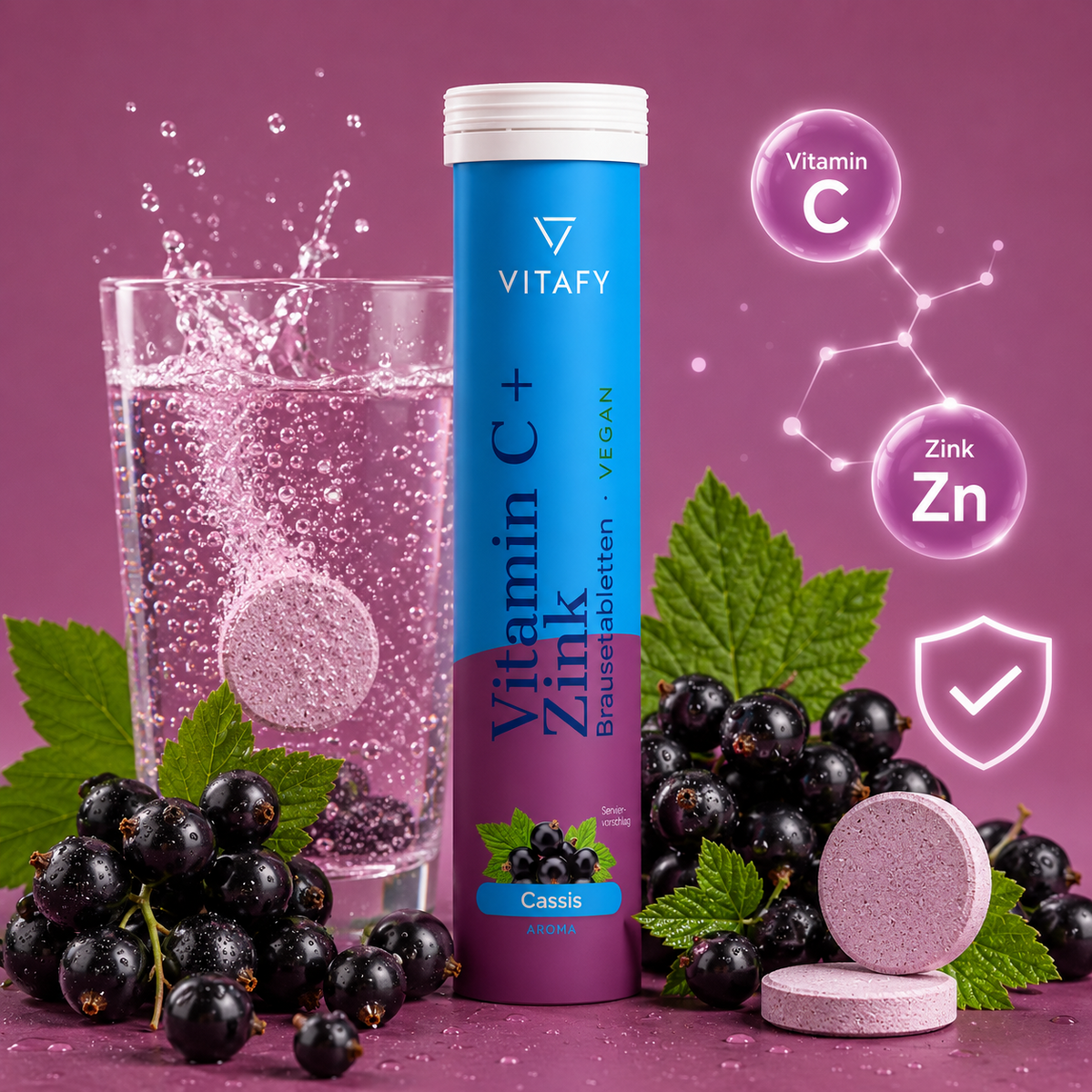 Vitamine C + Zink - Cassis (20 bruistabletten) - 6 Pack