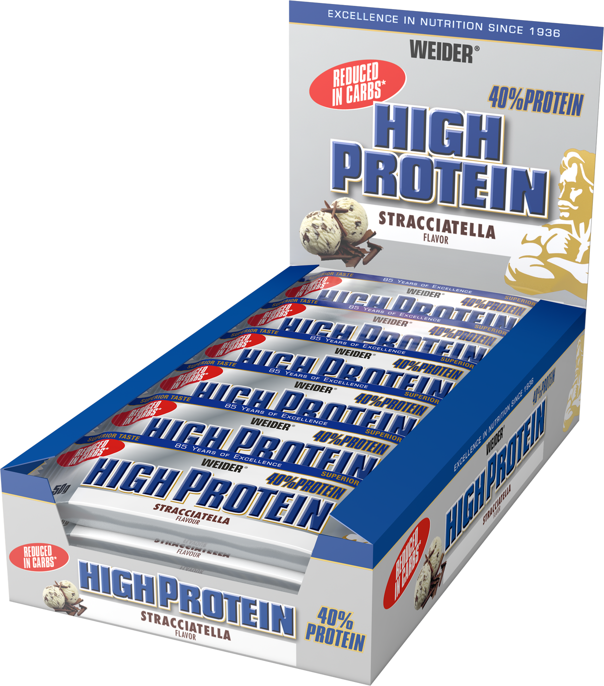 40% Low Carb High Protein Bar (24x50g) Stracciatella